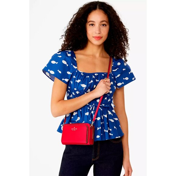S Kate Spade Stacie Dual Zip Crossbody Bag Ruby Red Leather Purse KG036 NWT $259 - Picture 2 of 10